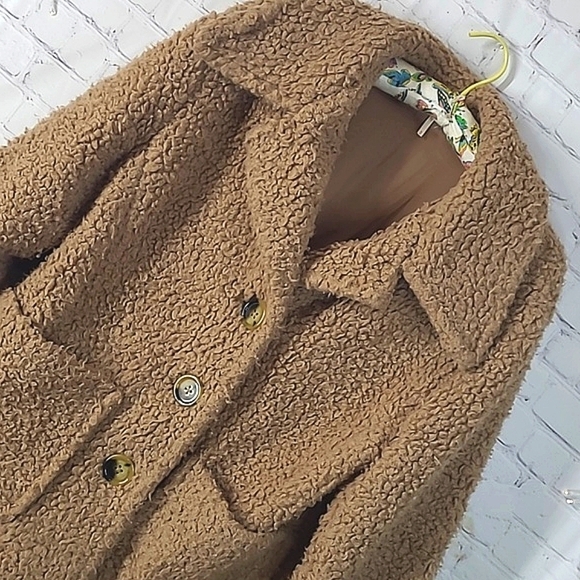 FREE PEOPLE So Soft Faux Shearling Sherpa Teddy Coat JACKET BROWN Womens Size M - Picture 8 of 17